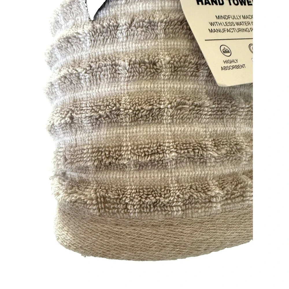 DKNY Hand Towels Beige White Windowpane 100% Cotton 18x28 Super Soft Set of 2